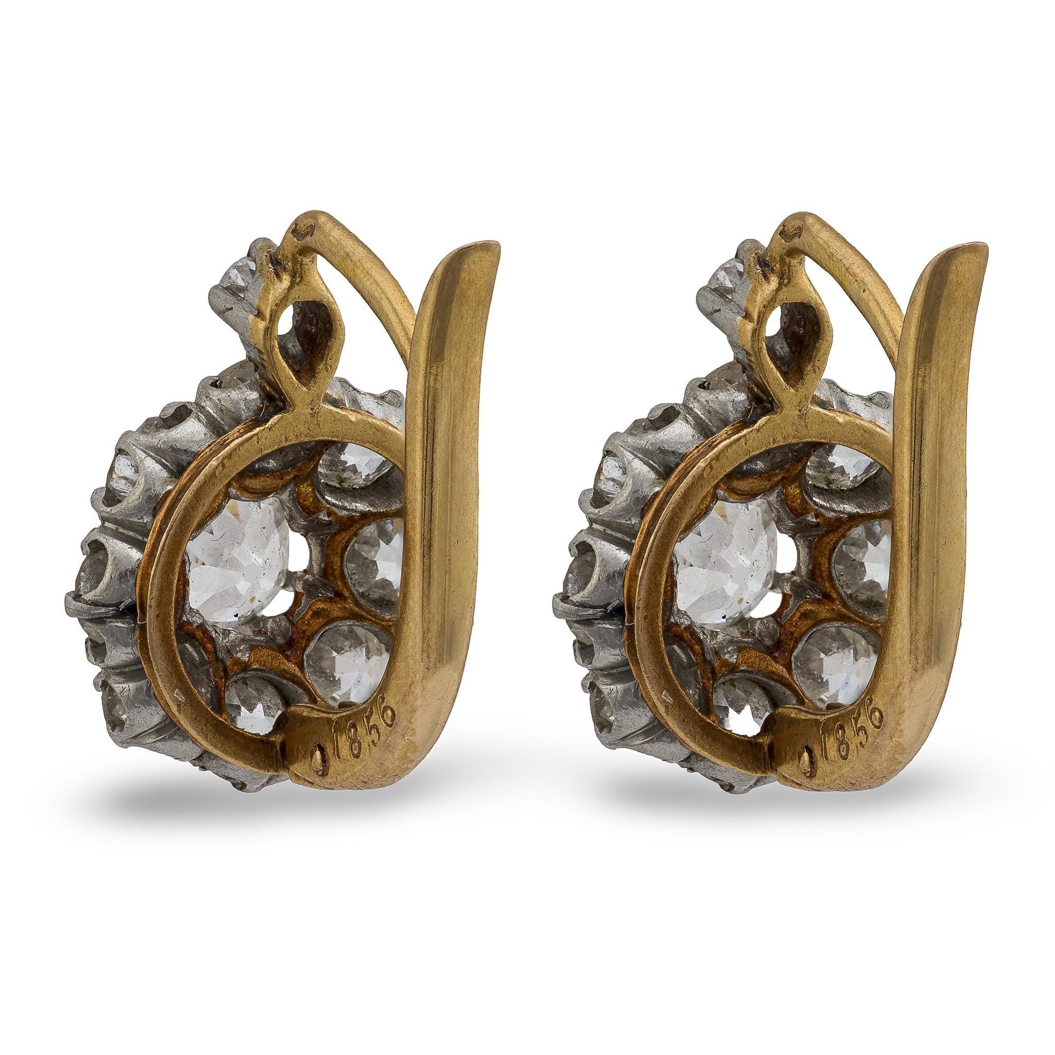 Edwardian French 18k/Platinum Diamond Cluster Earrings 2.50ctw In Good Condition For Sale In Narberth, PA