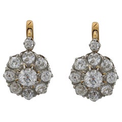 Edwardian French 18k/Platinum Diamond Cluster Earrings 2.50ctw