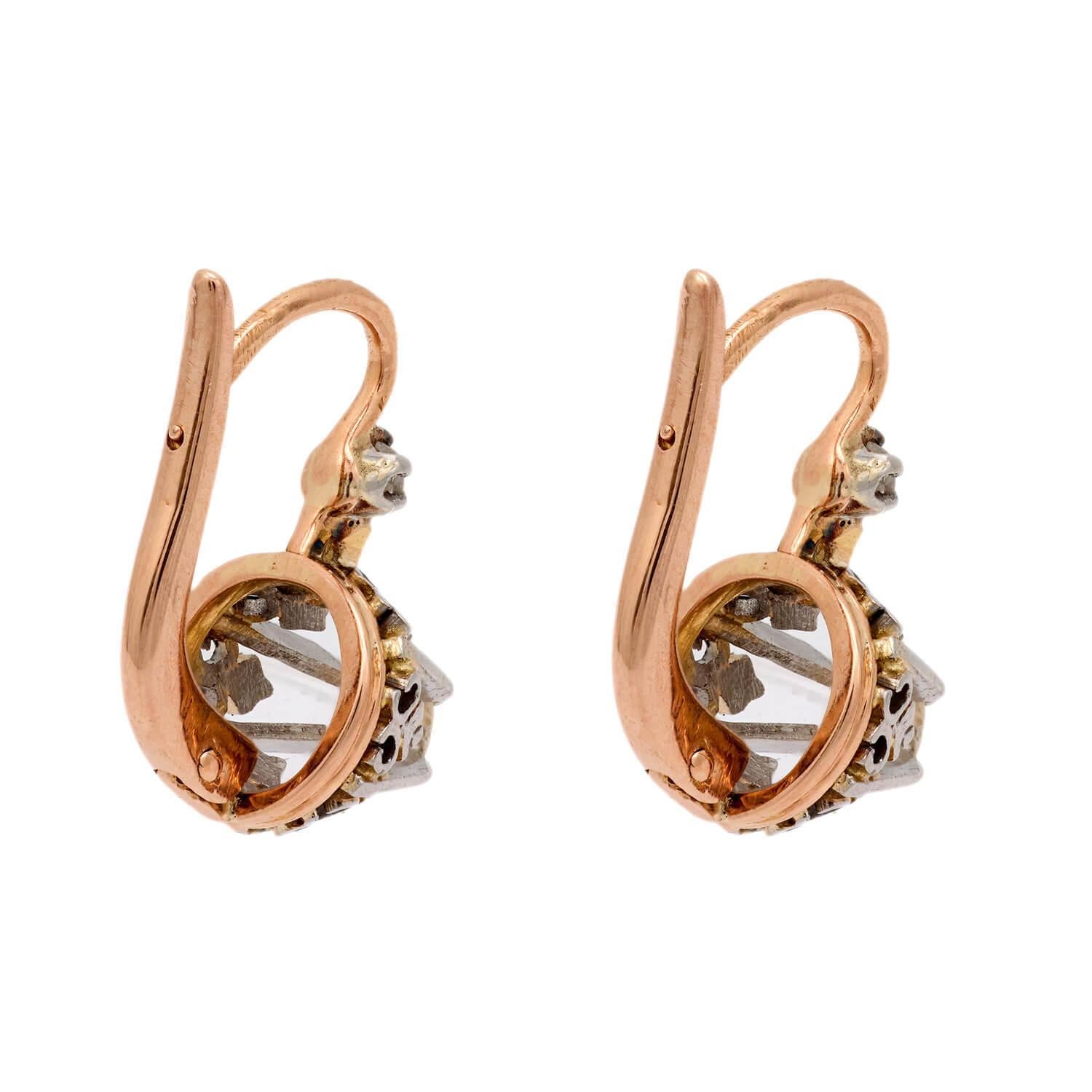 Édouardien Boucles d'oreilles en diamant de style édouardien français en platine 18k en vente