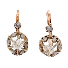Pendientes de diamantes franceses eduardianos de 18k/platino
