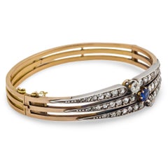 Pulsera francesa eduardiana de zafiro y diamantes en 18k/platino