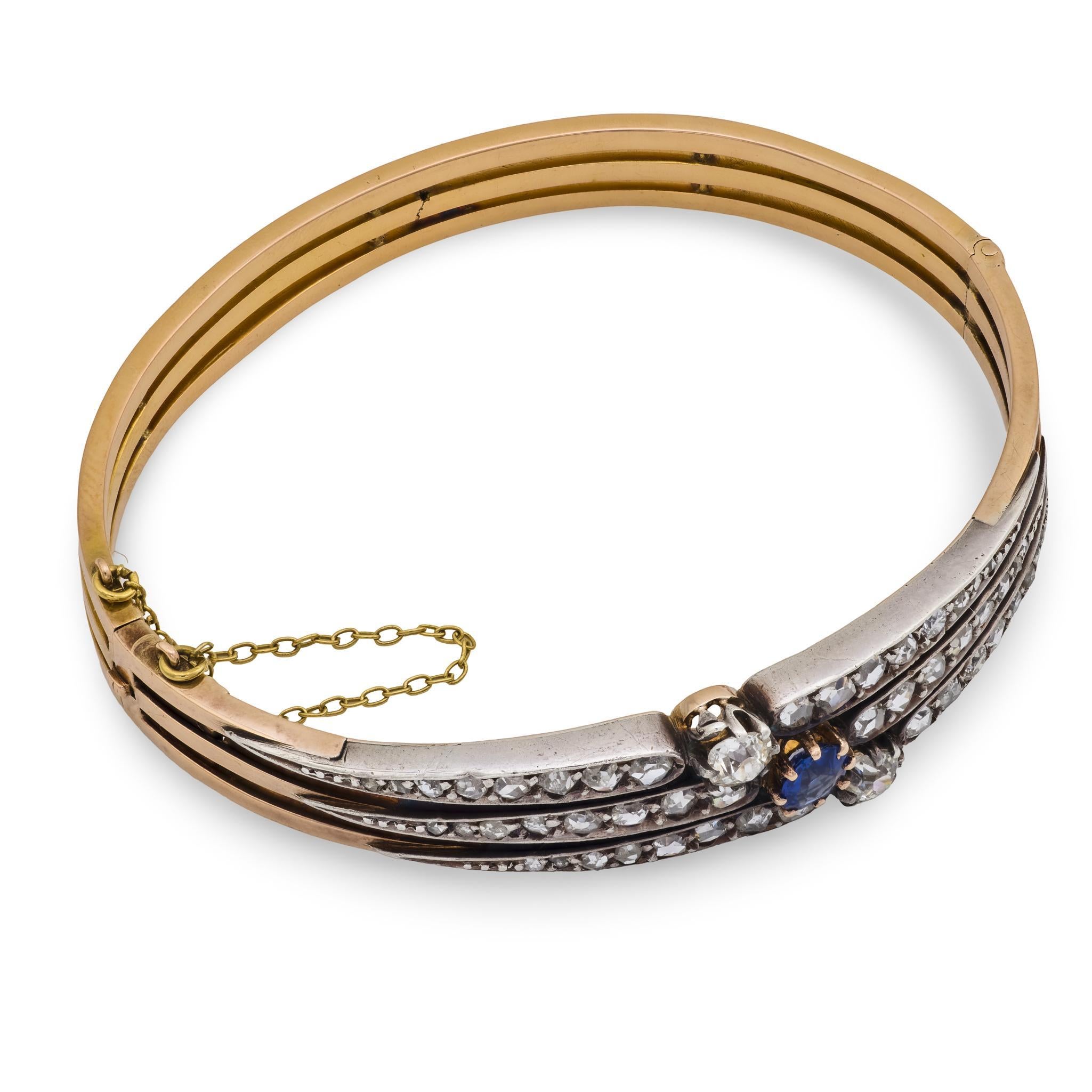 Édouardien Bracelet français édouardien en saphir et diamant 18k/platine en vente