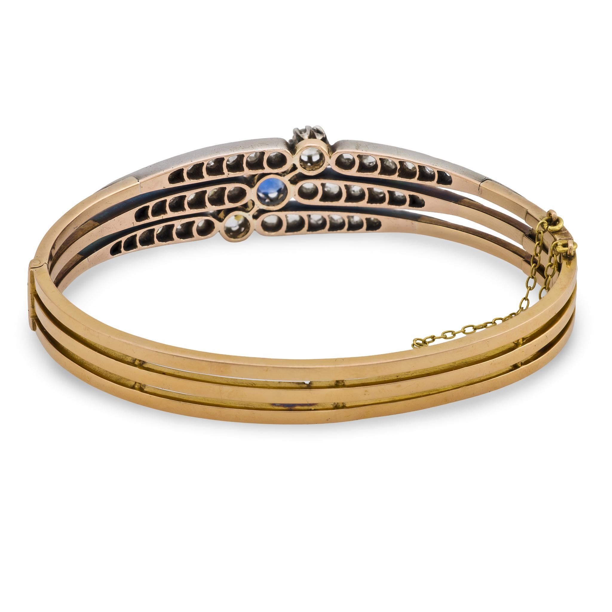 Taille ronde Bracelet français édouardien en saphir et diamant 18k/platine en vente