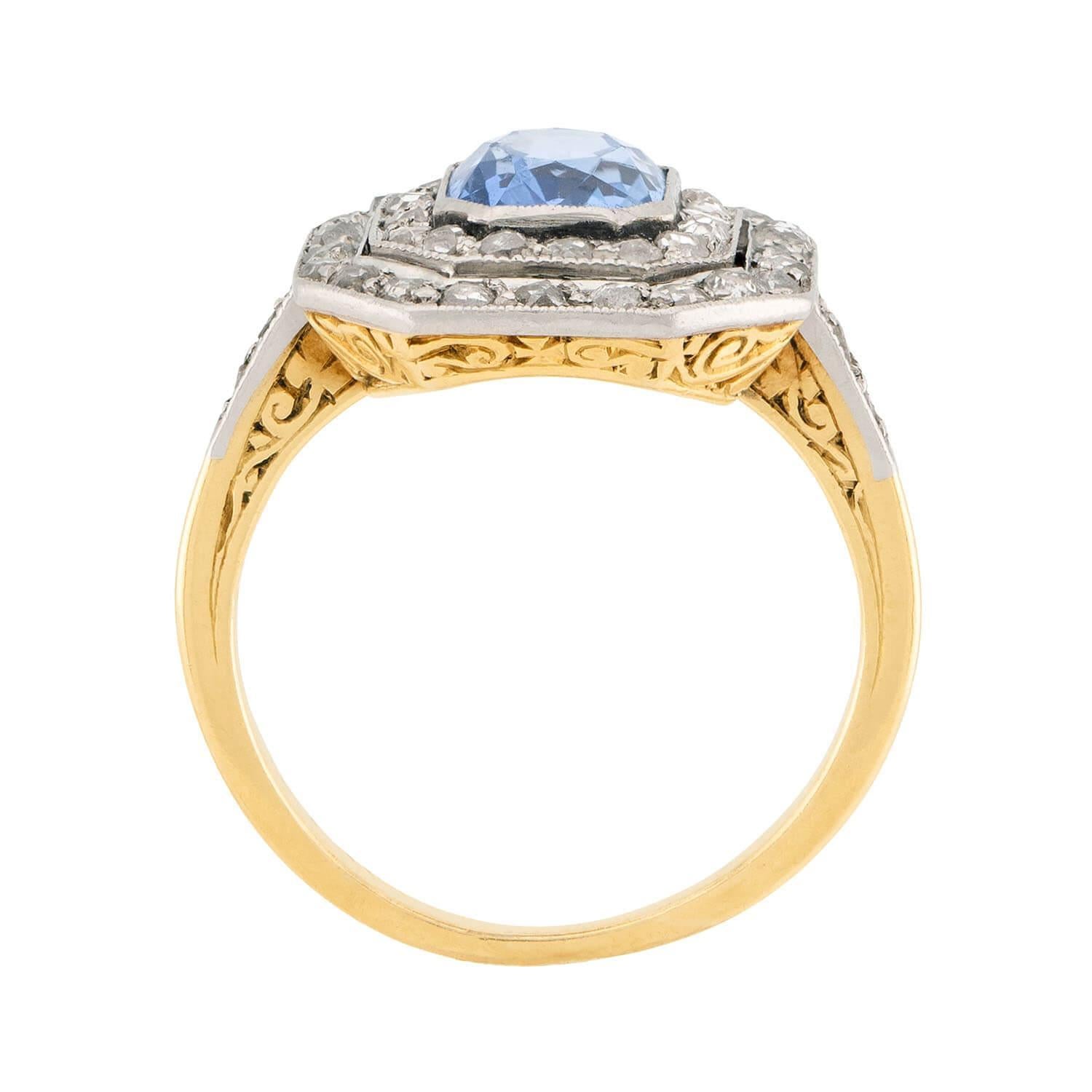 Edwardian French 18k & Platinum Sapphire Diamond Ring In Good Condition For Sale In Narberth, PA