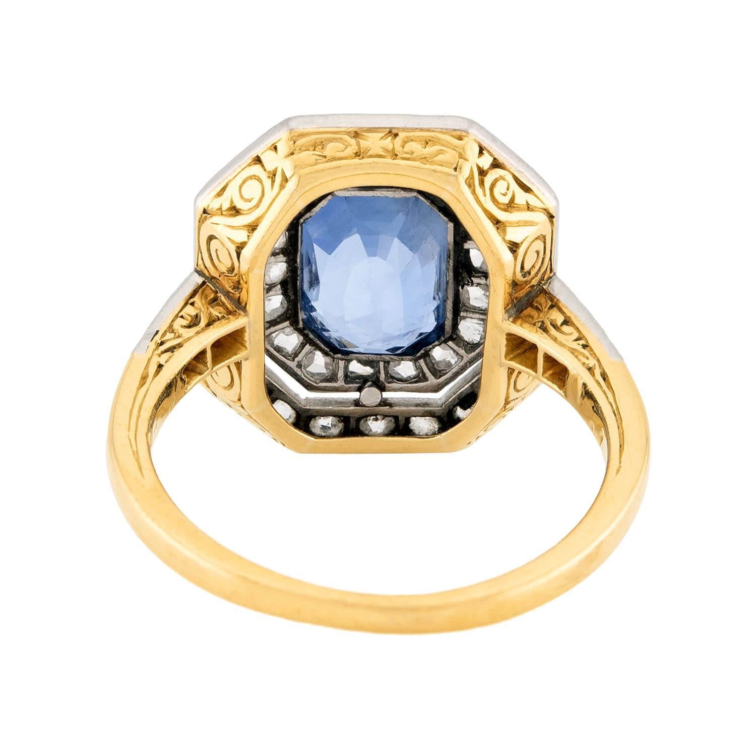 Women's Edwardian French 18k & Platinum Sapphire Diamond Ring For Sale