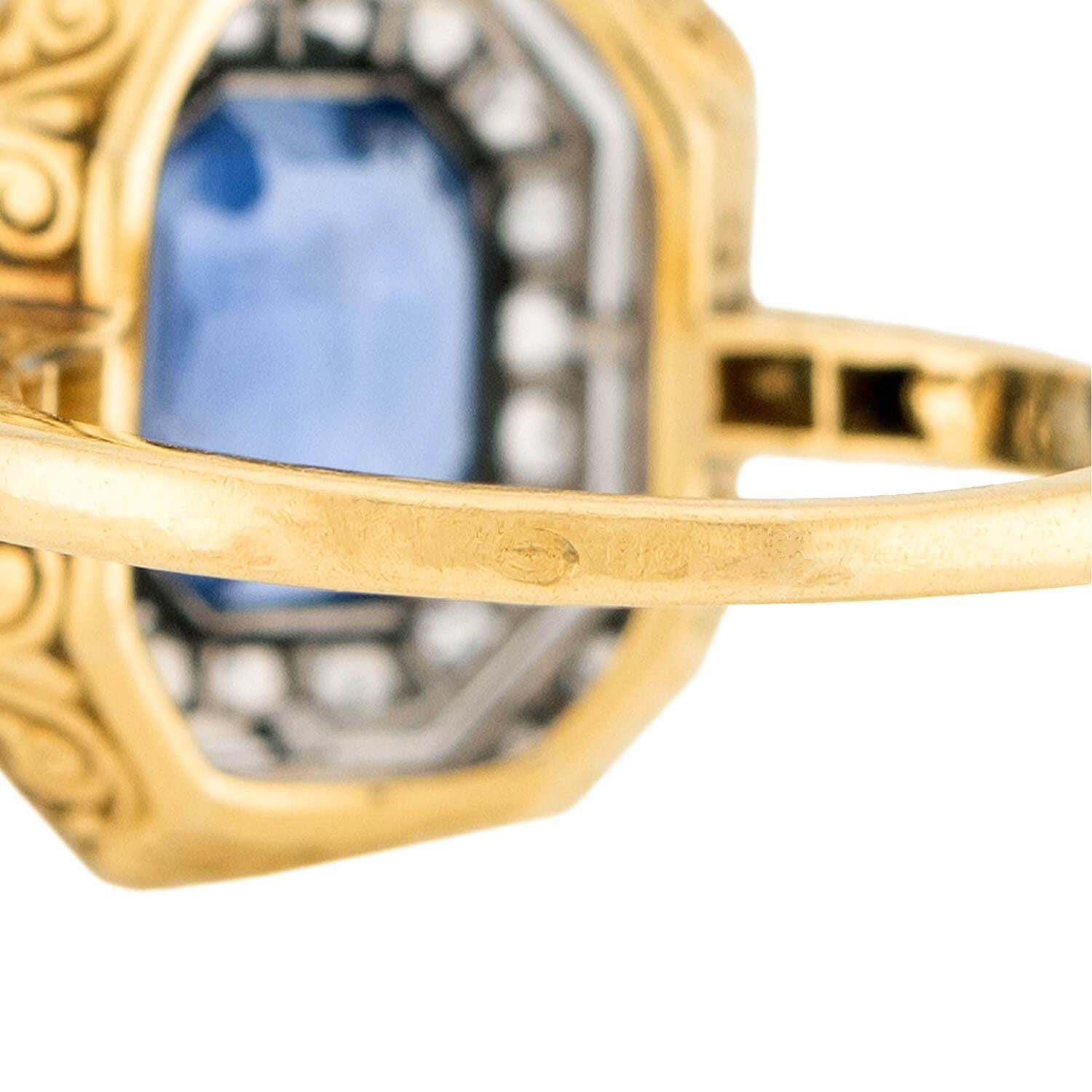 Edwardian French 18k & Platinum Sapphire Diamond Ring For Sale 1
