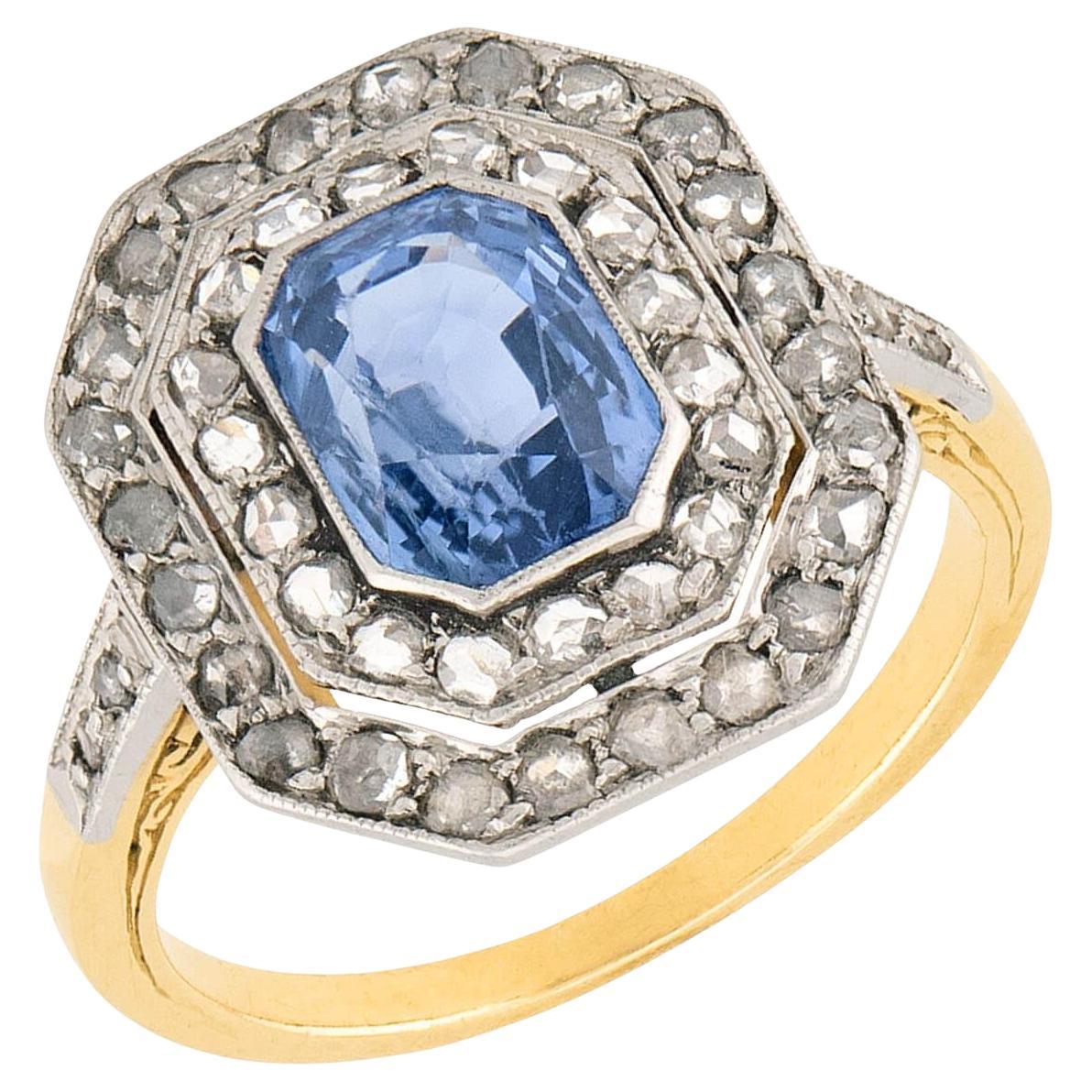Edwardian French 18k & Platinum Sapphire Diamond Ring