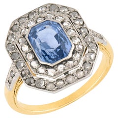 Bague française édouardienne en saphir et diamant en platine et 18k