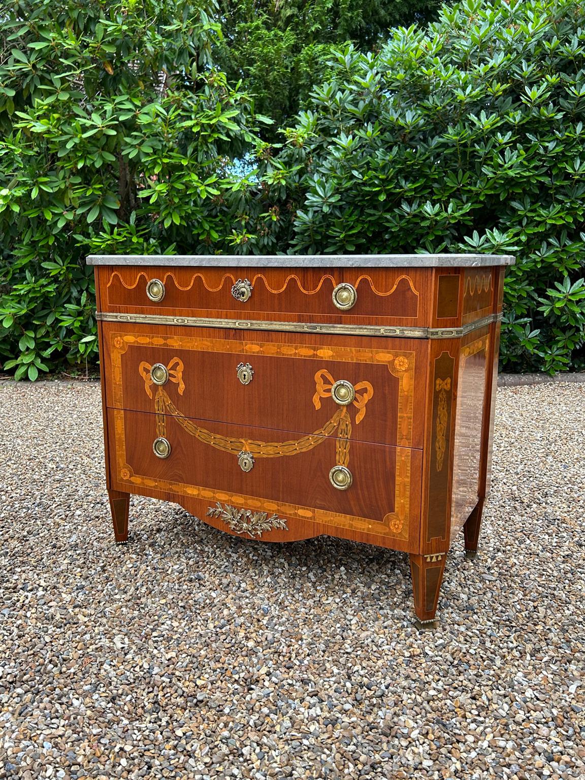 Hand-Crafted Edwardian French Commode Chest of Drawers with Marble Top For Sale
