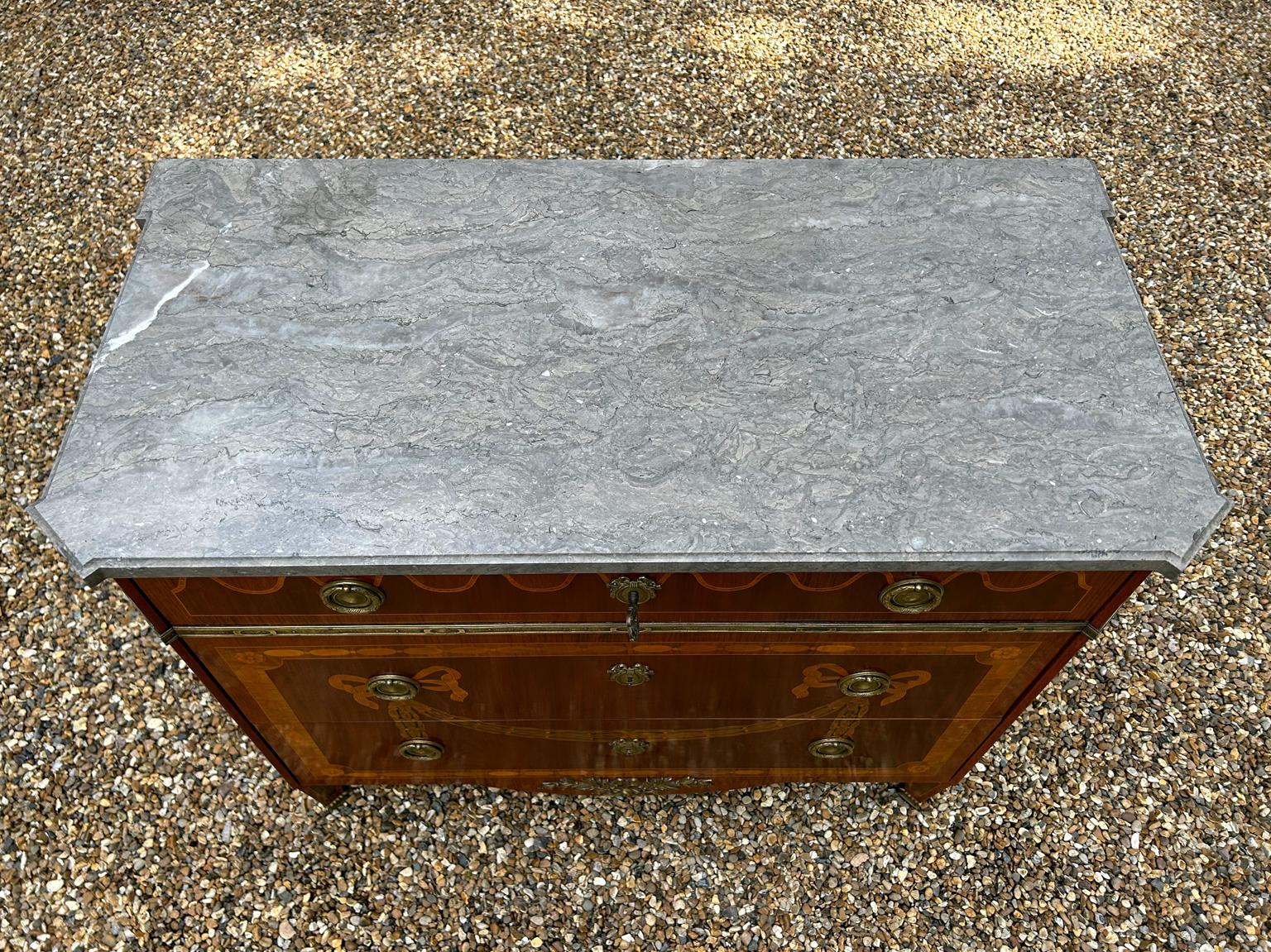 Edwardian French Commode Chest of Drawers with Marble Top For Sale 3