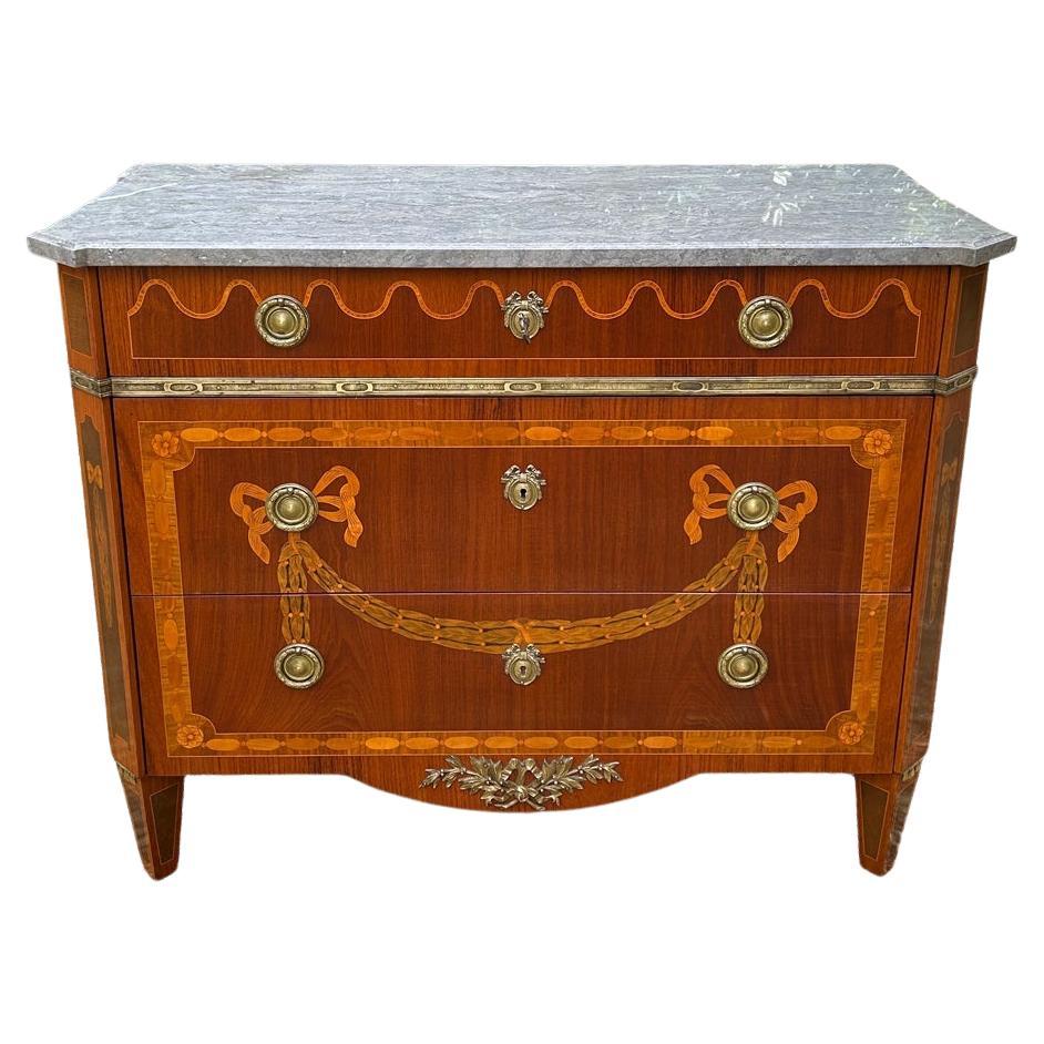 Edwardian French Commode Chest of Drawers with Marble Top For Sale