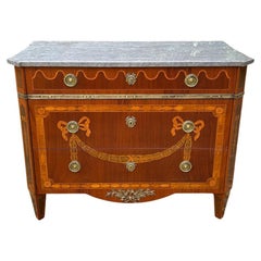 Antique Edwardian French Commode Chest of Drawers with Marble Top