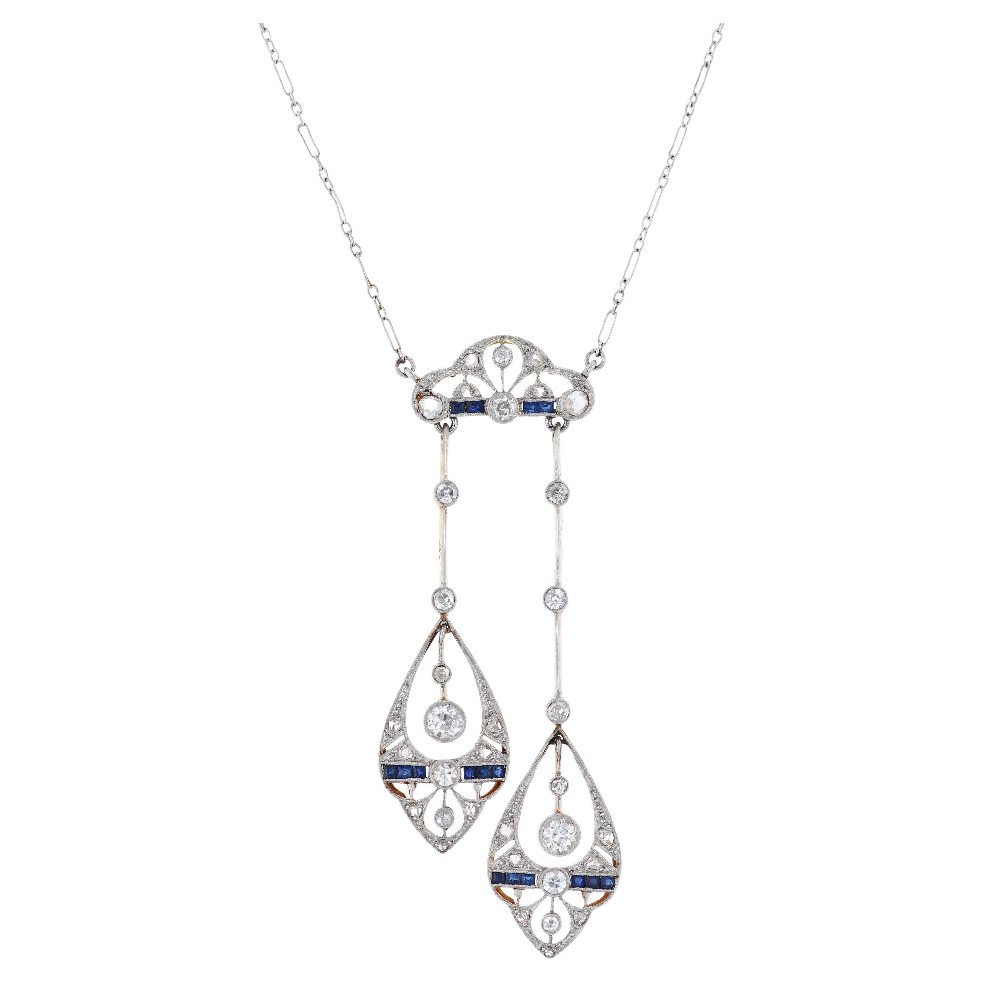 Edwardian French Diamond Estate Pendant Necklace