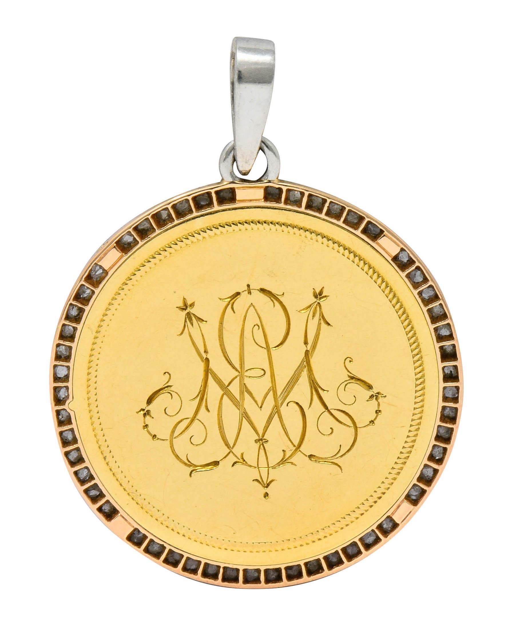 Rose Cut Edwardian French Diamond Platinum 18 Karat Gold Giardinetto Locket Necklace