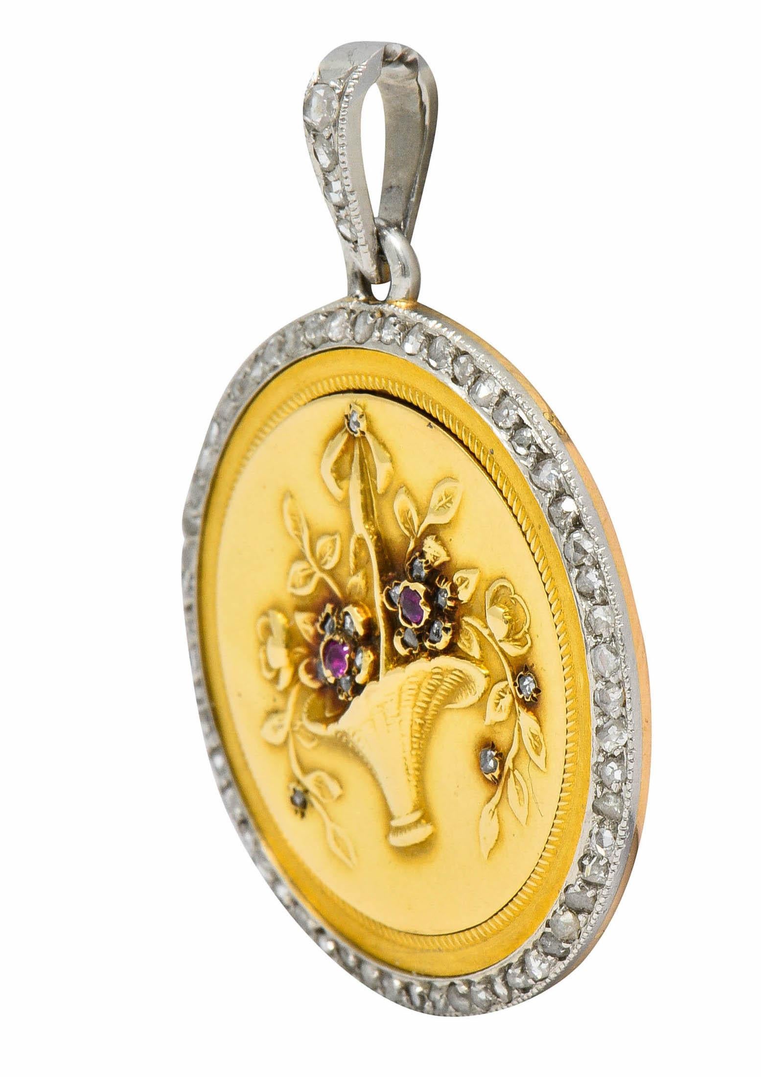 Edwardian French Diamond Platinum 18 Karat Gold Giardinetto Locket Necklace In Excellent Condition In Philadelphia, PA