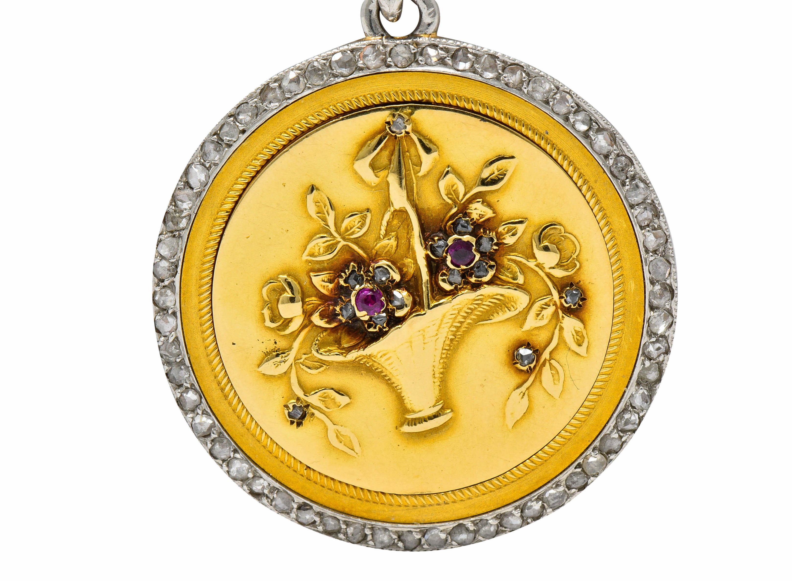 Women's or Men's Edwardian French Diamond Platinum 18 Karat Gold Giardinetto Locket Necklace