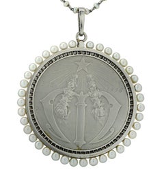 Edwardian French Frederic Vernon Seed Pearl and Mother of Pearl Pendant