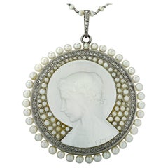Edwardian French Frederic Vernon Seed Pearl and Mother of Pearl Pendant