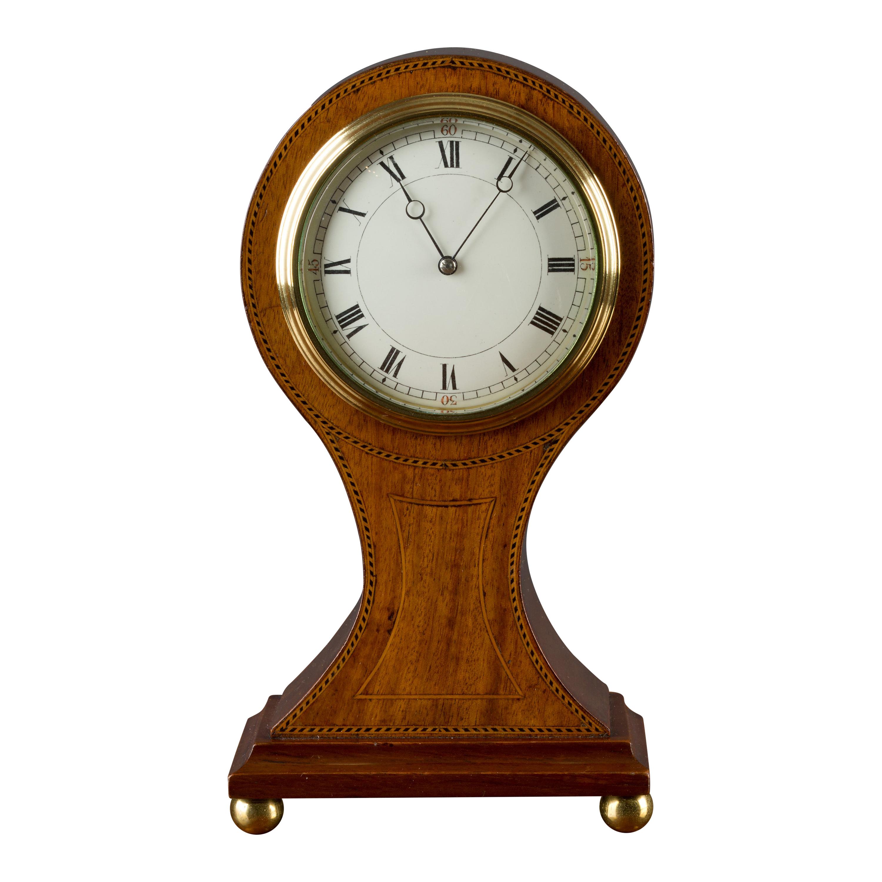 Edwardian French Mahogany Balloon Mantel Clock For Sale