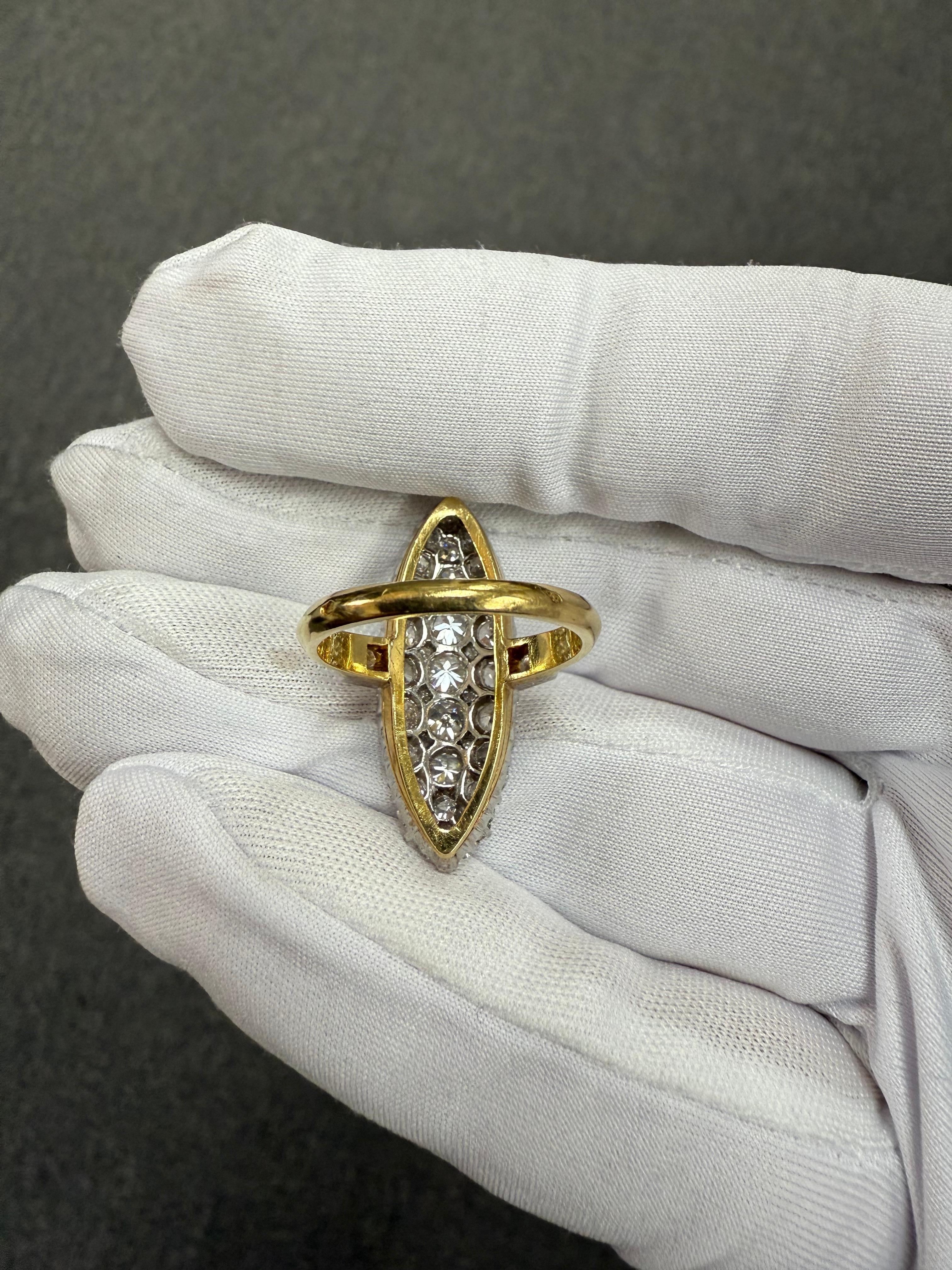 Edwardian French Navette Diamond Cluster Ring Circa 1900 For Sale 8