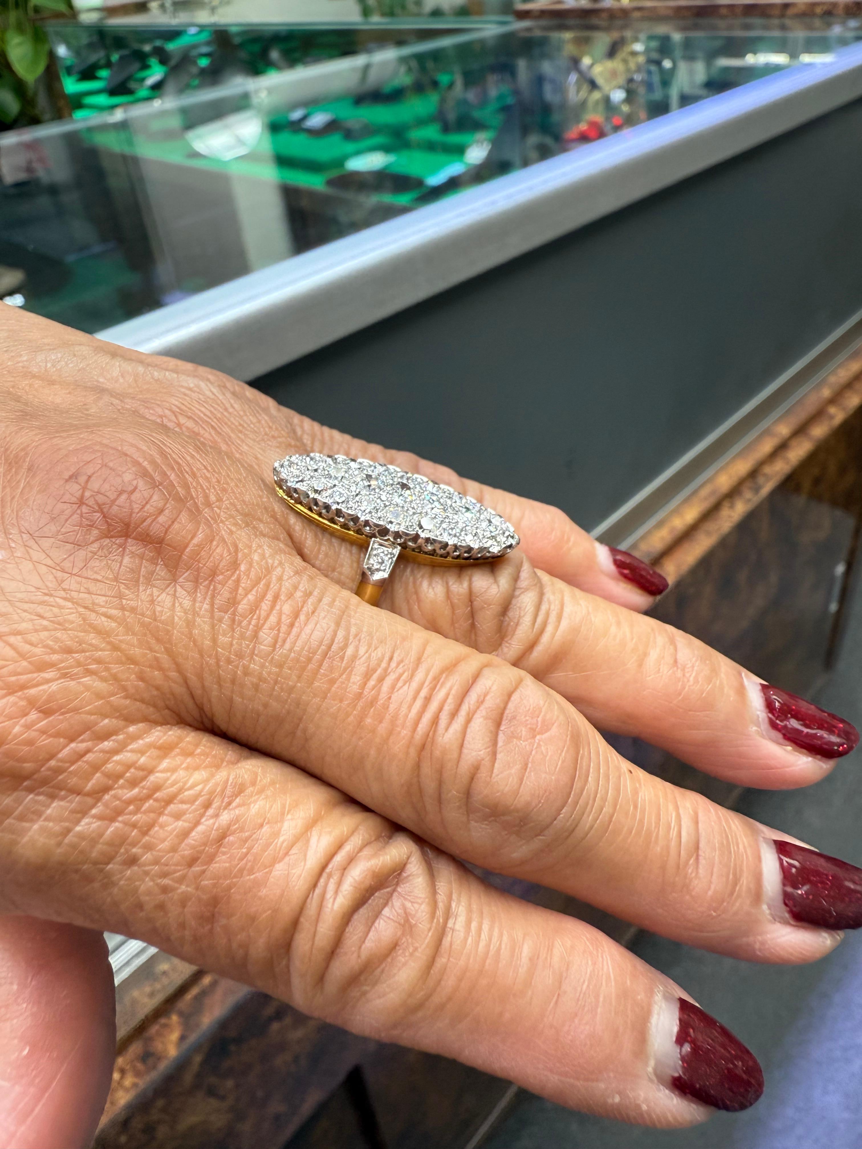 Old European Cut Edwardian French Navette Diamond Cluster Ring Circa 1900 For Sale