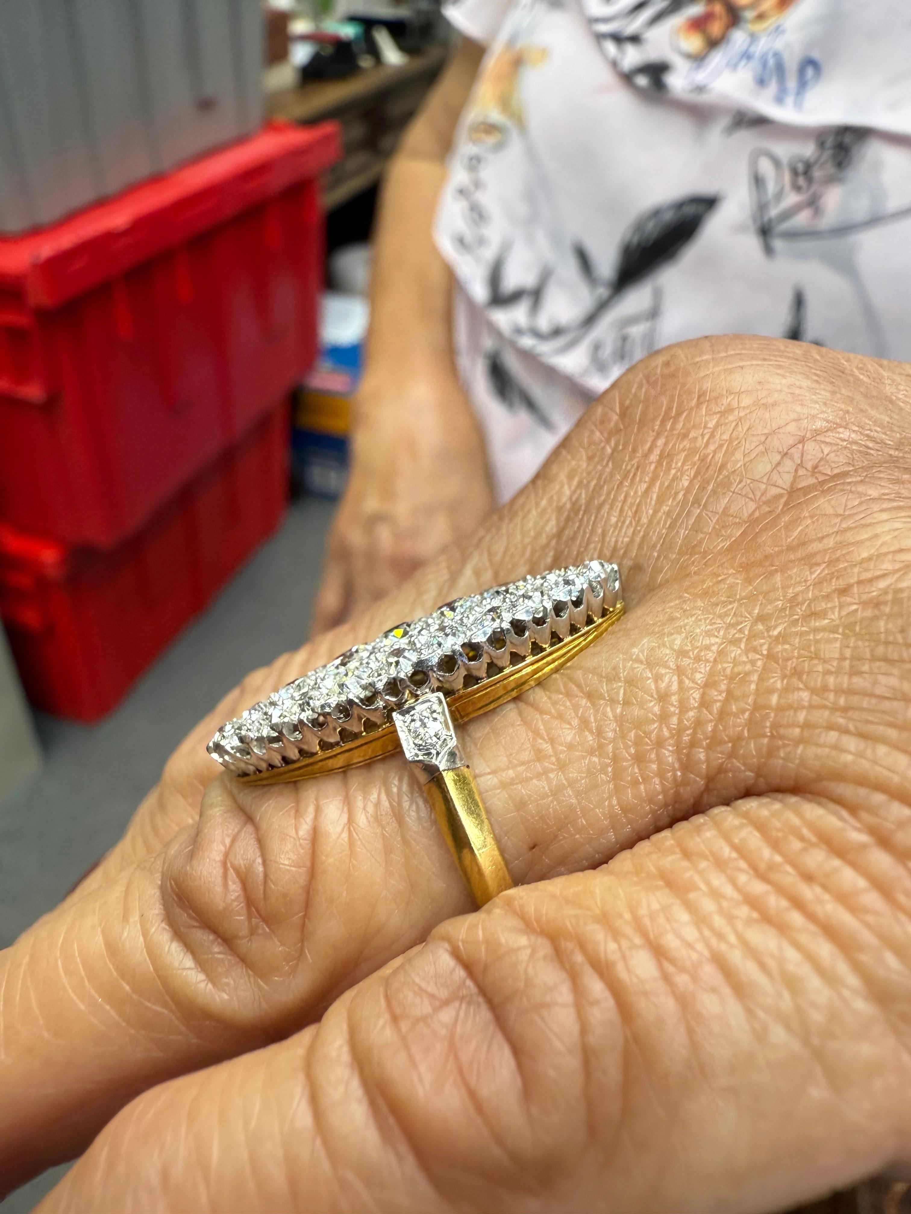 Edwardian French Navette Diamond Cluster Ring Circa 1900 In Good Condition For Sale In Los Angeles, CA