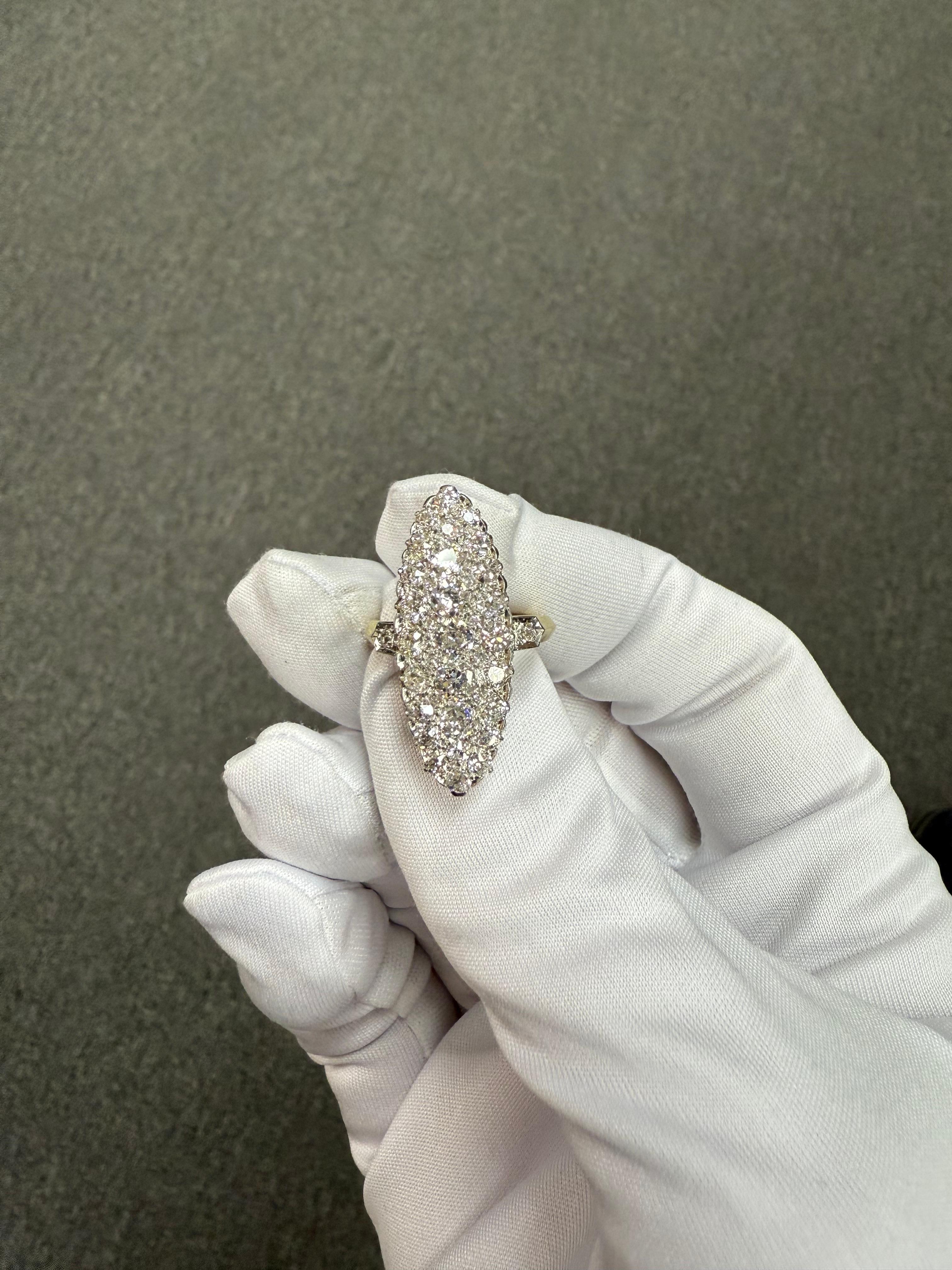 Edwardian French Navette Diamond Cluster Ring Circa 1900 For Sale 4