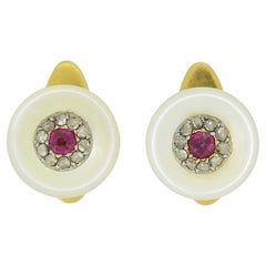 Borchie francesi edoardiane con diamante rubino e madreperla