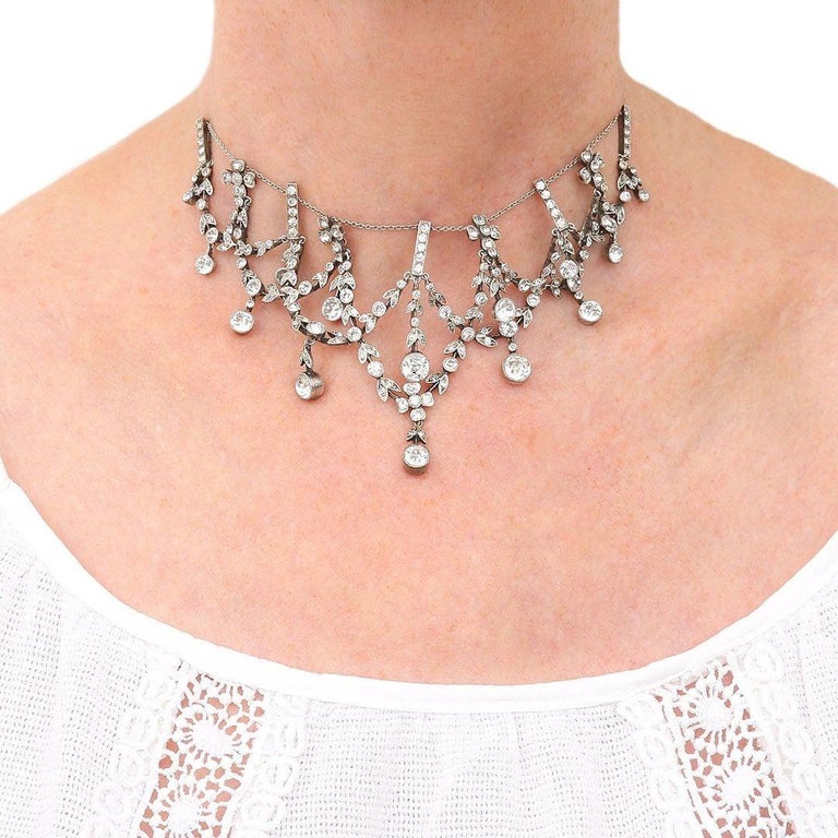 Edwardian French Silver Paste Festoon Necklace, Circa 1905 For Sale at 1stDibs