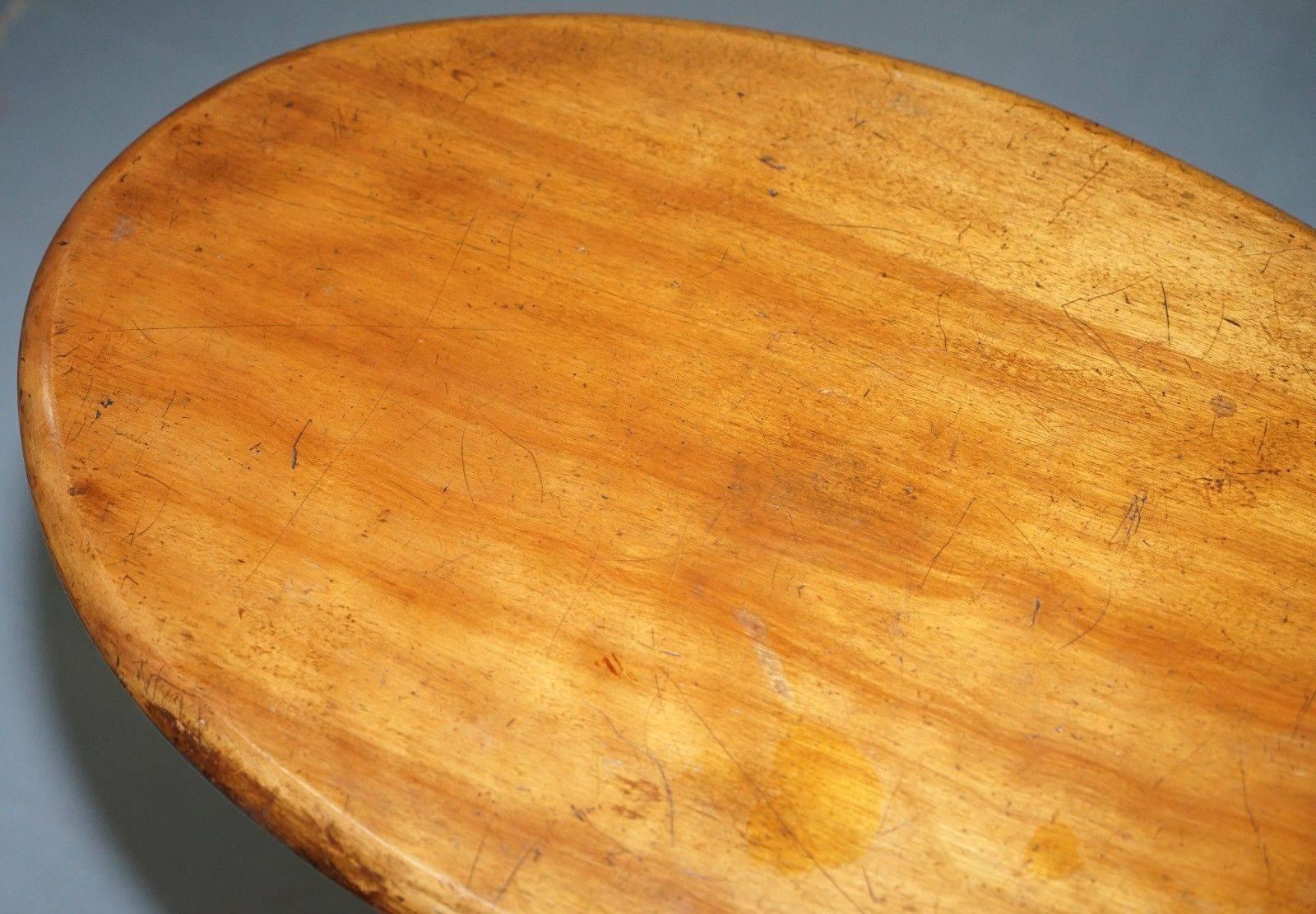 Hand-Carved Edwardian Fruit Wood Oval Side Table Lovely Vintage Condition Nice and Tall