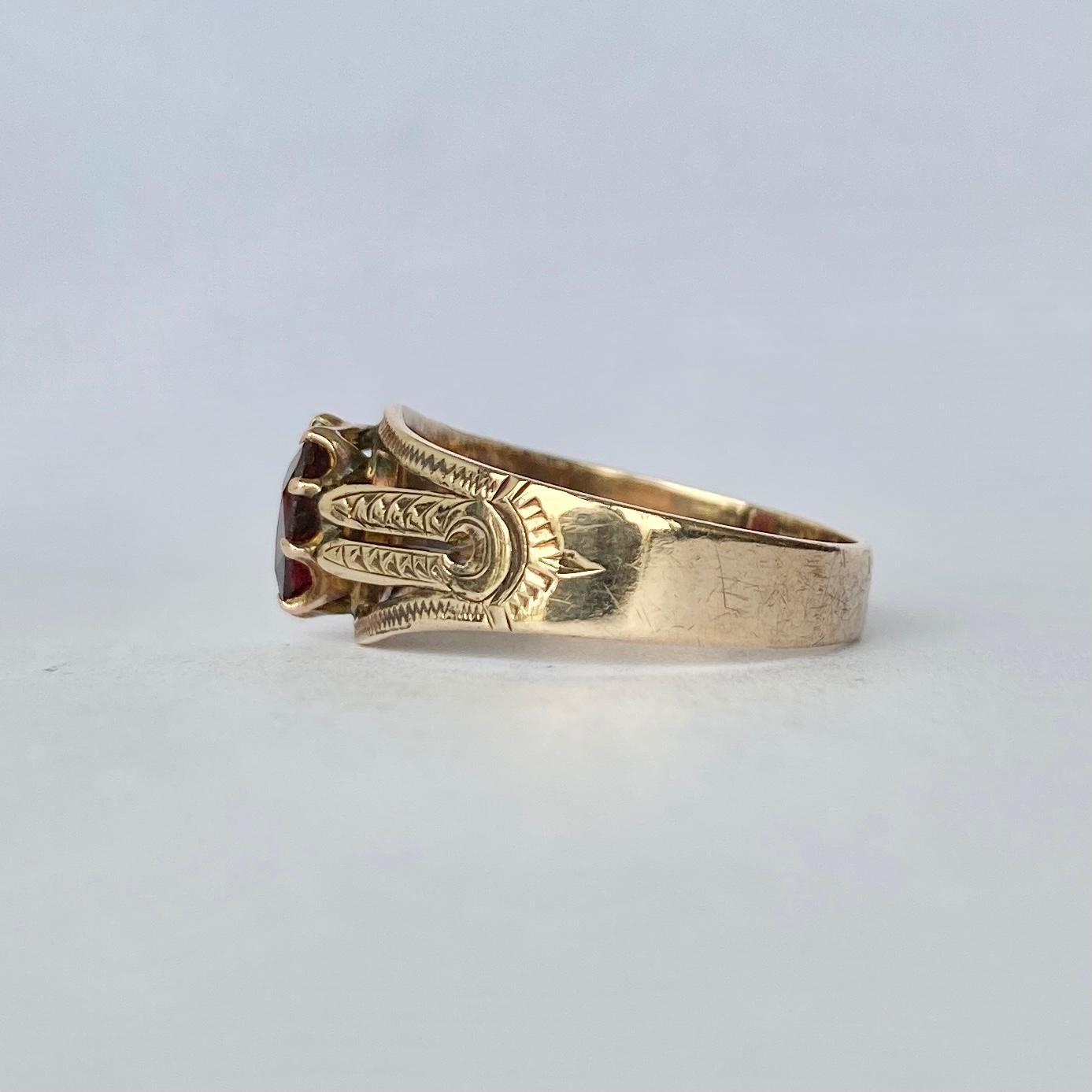 Oval Cut Edwardian Garnet and 9 Carat Gold Ring