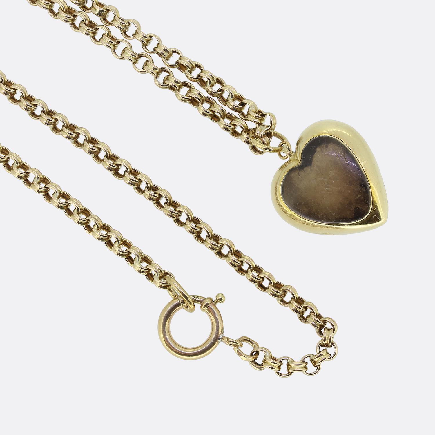 Cabochon Edwardian Garnet Heart Pendant Necklace For Sale