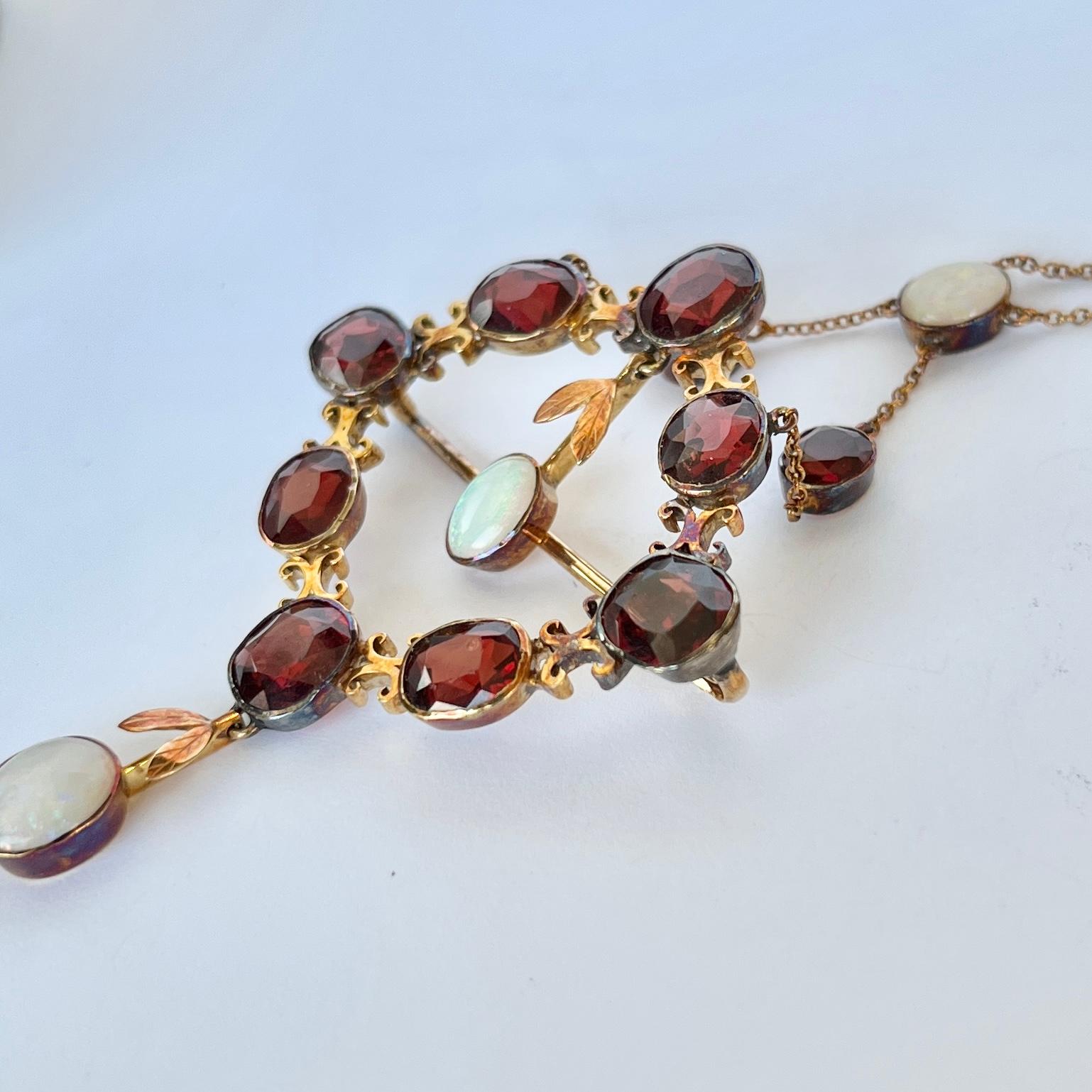 Edwardian Garnet, Opal and 9 Carat Gold Pendant or Brooch In Good Condition For Sale In Chipping Campden, GB