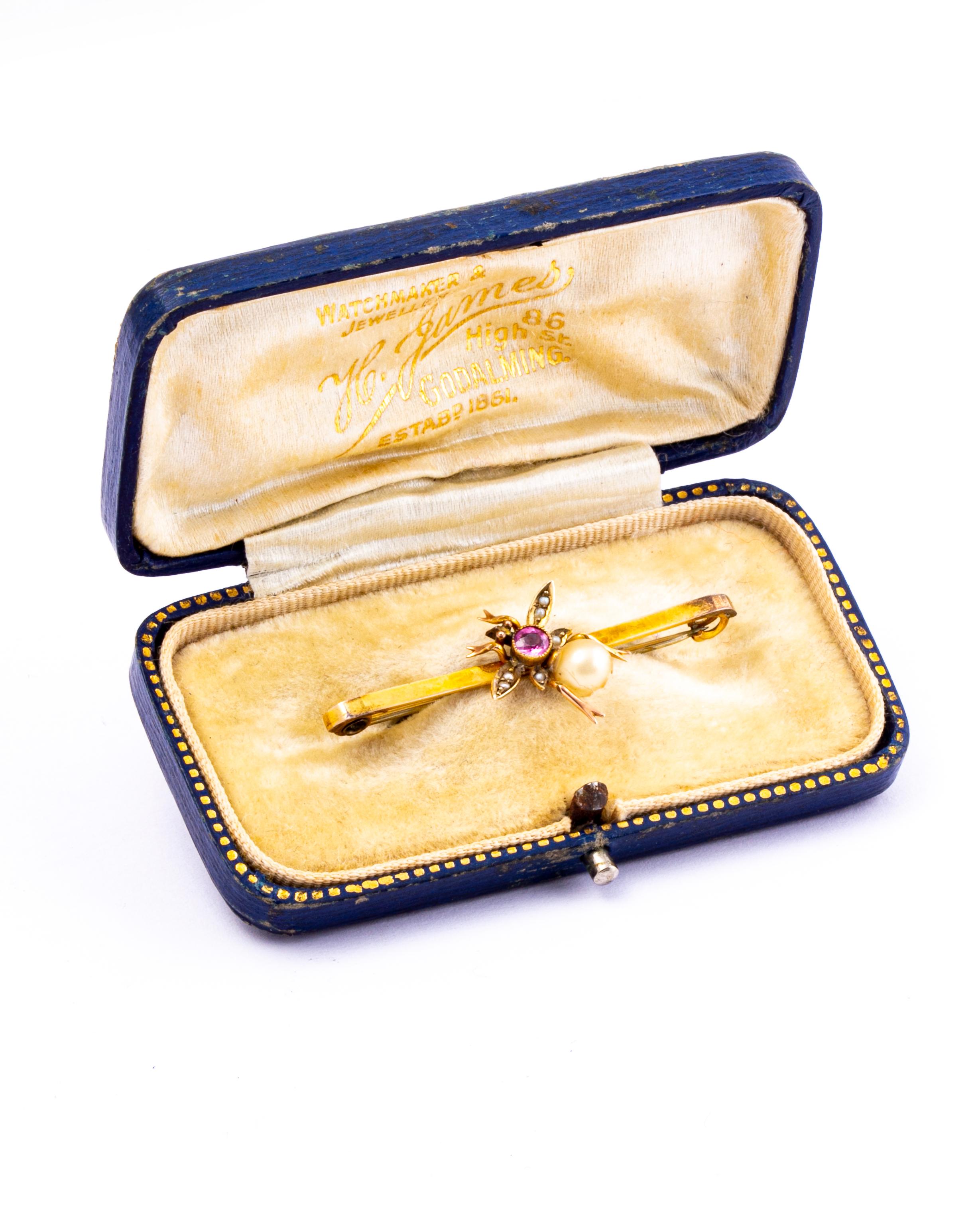 Edwardian Gem and Pearl 9 Carat Gold Bug Brooch For Sale 2