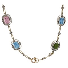 Edwardian gemstone diamond platinum choker necklace
