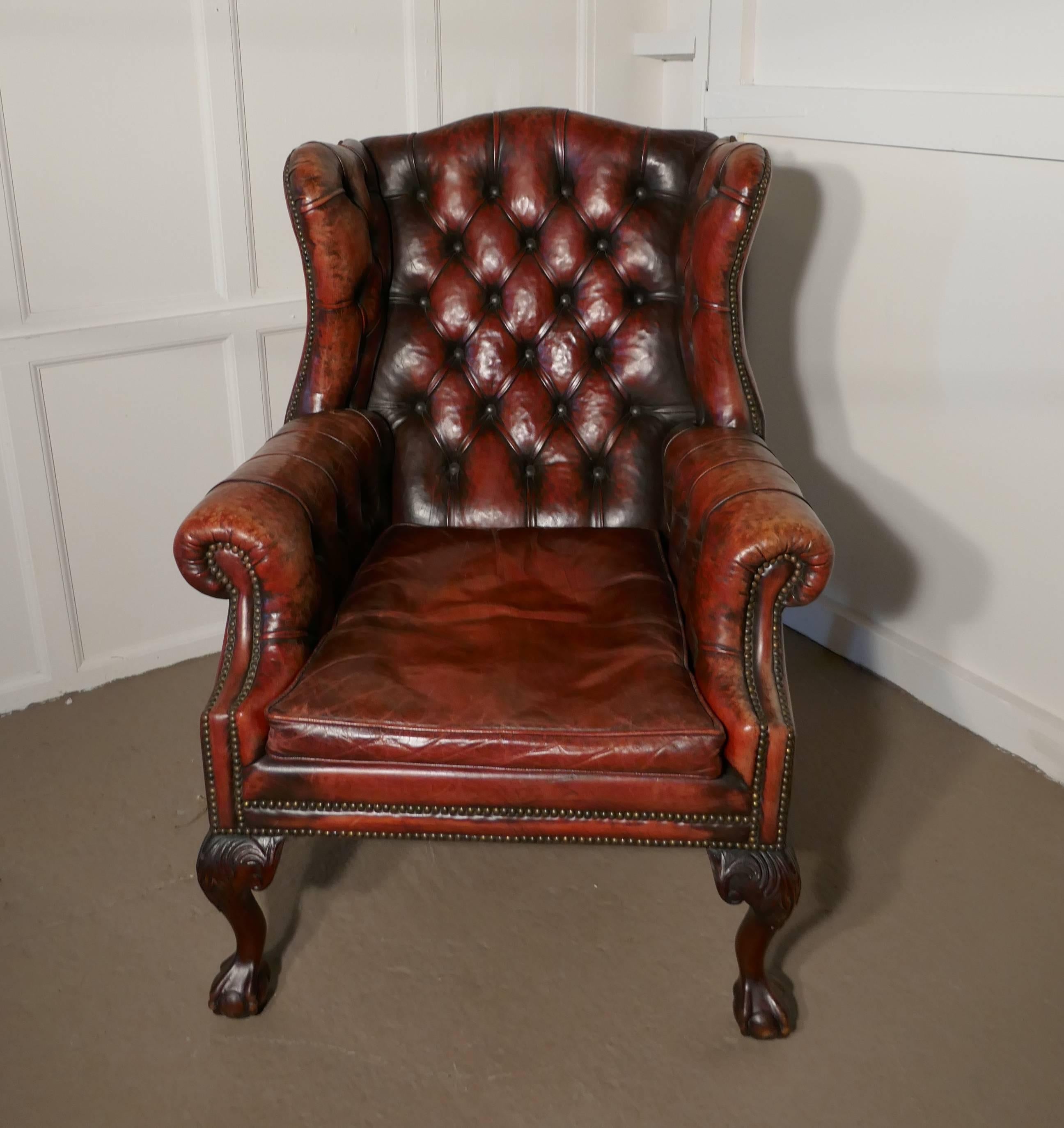20th Century Edwardian Gentleman’s Wing Back Leather Library Chair