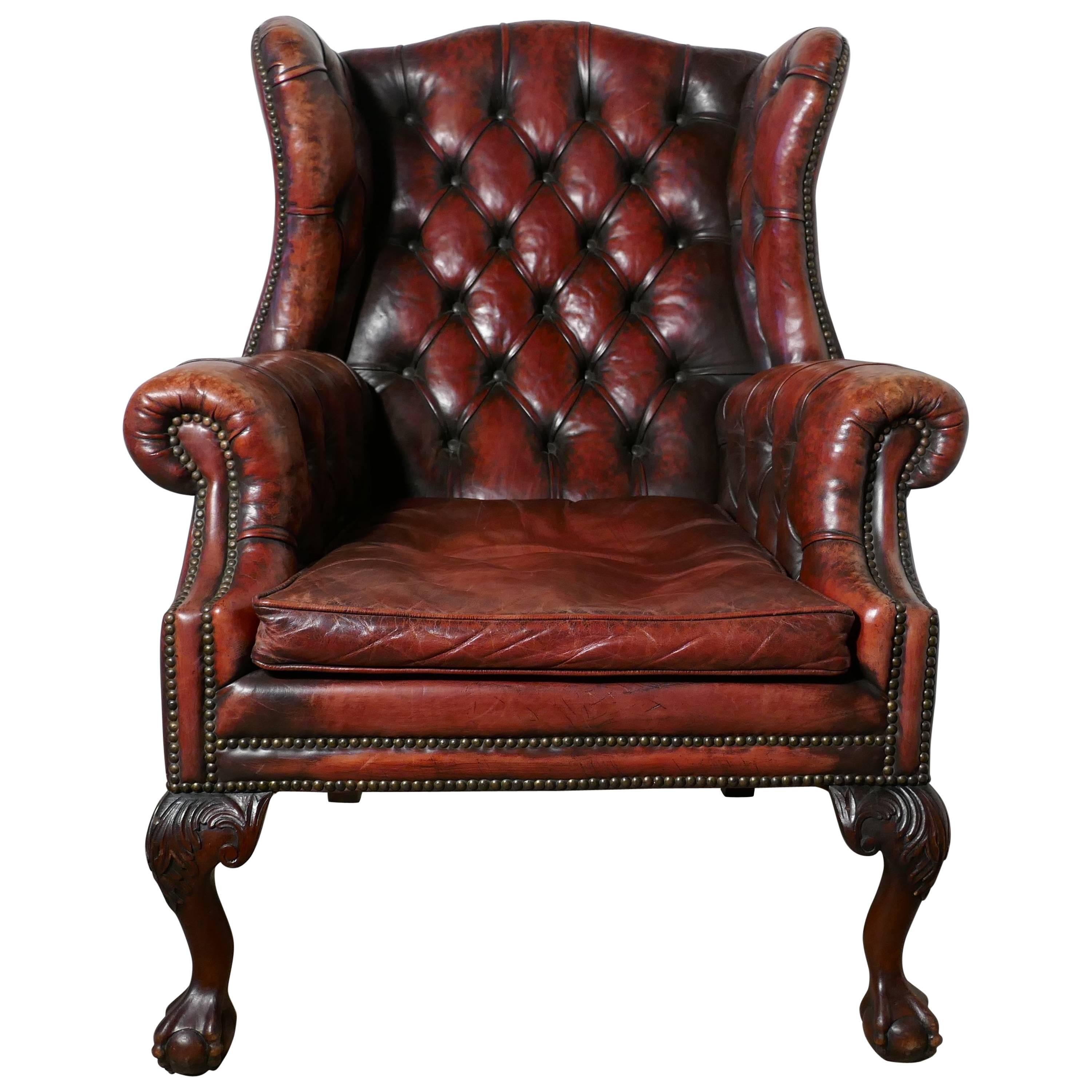 Edwardian Gentleman’s Wing Back Leather Library Chair