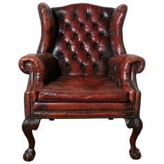 Antique Edwardian Gentleman’s Wing Back Leather Library Chair