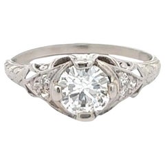 Edwardian GIA 0.62 Carat Round Brilliant Cut Diamond Platinum Ring