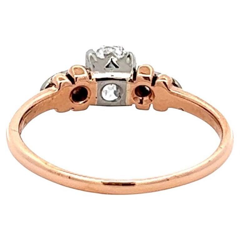 Edwardian GIA 0.62 Carats Cushion Cut Diamond 14 Karat Rose Gold Platinum Ring In Excellent Condition In Beverly Hills, CA