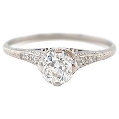 Edwardian GIA 0.84 Carat Old European Cut Diamond Platinum Ring