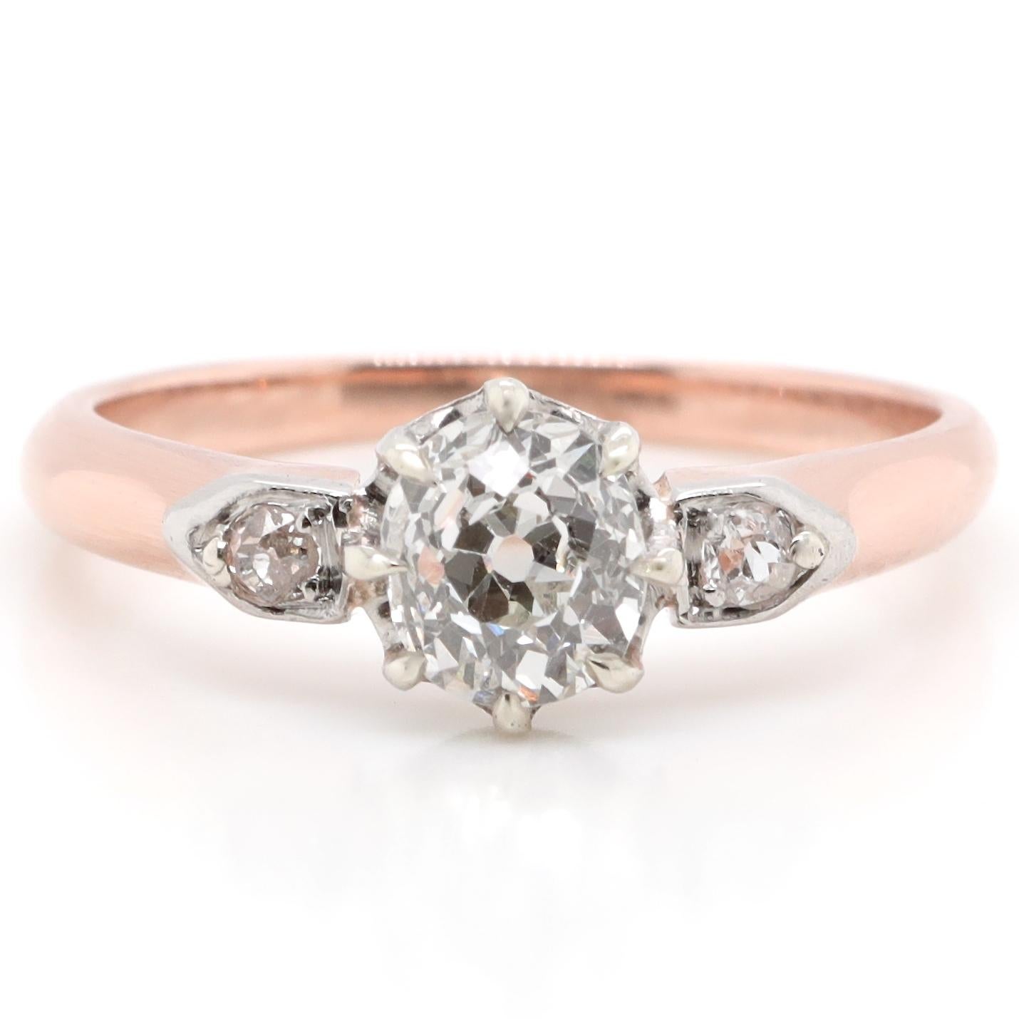 Many people consider rose gold rings a modern trend. However, they've been around for centuries. And this beauty is a gorgeous example of an Edwardian Diamond Rose Gold Engagement Ring. This ring was made for a delicate and gentle lady. The smooth