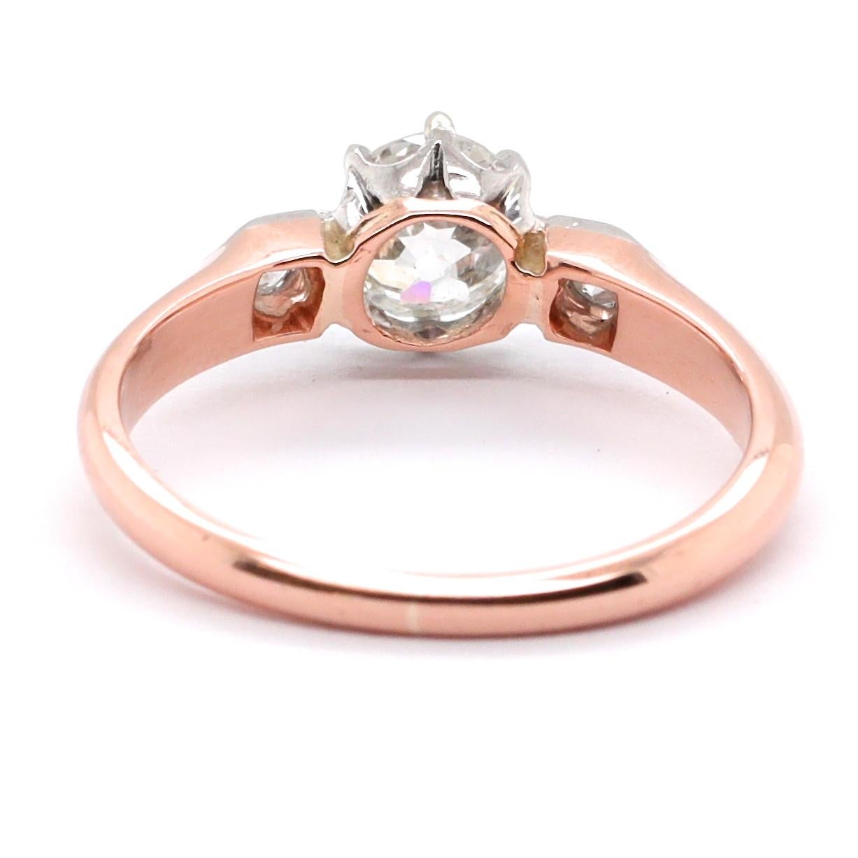 Women's Edwardian GIA 0.84 Old Mine Cut Diamond 18 Karat Rose Gold Ring