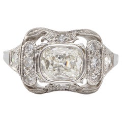 Edwardian GIA 0.91 Carat Cushion Cut Diamond Platinum Ring