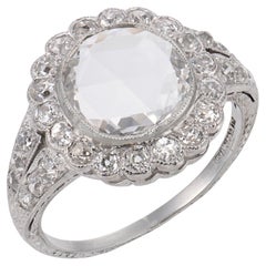 Edwardian GIA 0.91 carat rose cut diamond platinum cluster engagement ring