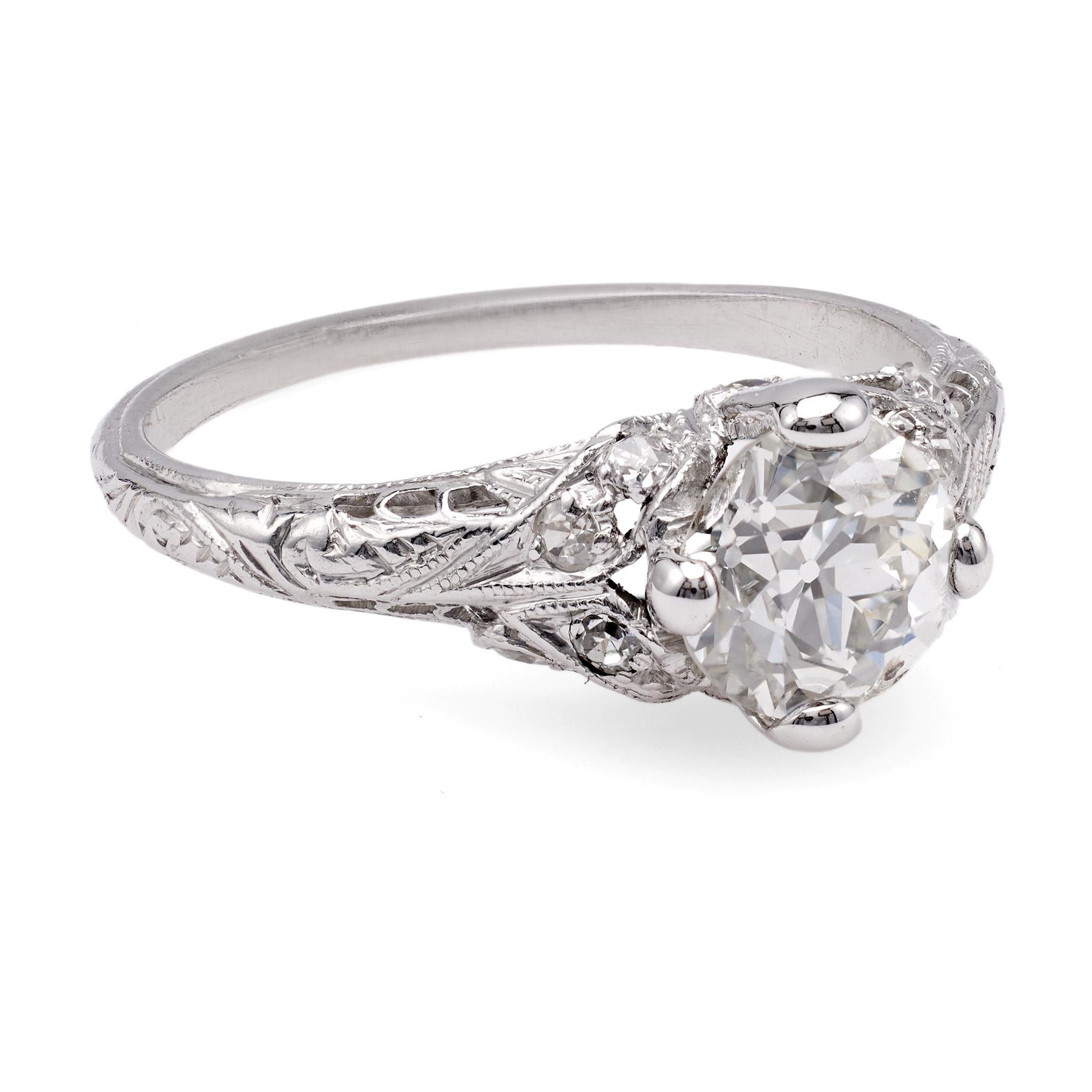 Platinring mit GIA 0.99 Karat Diamant im alteuropäischen Schliff im Edwardian-Stil für Damen oder Herren im Angebot