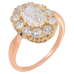 Edwardian GIA 1.00 carat cushion cut diamond cluster 14k gold engagement ring