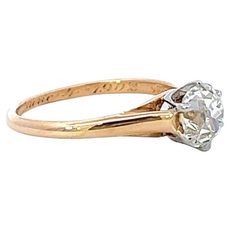 Edwardian GIA 1.00 Carat Old Mine Cut Diamond 14k Yellow Gold Solitaire Ring 1