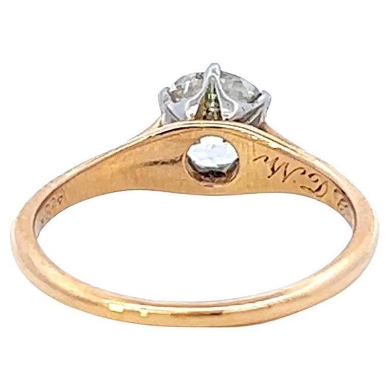 Edwardian GIA 1.00 Carat Old Mine Cut Diamond 14k Yellow Gold Solitaire Ring 2