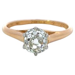 Edwardian GIA 1.00 Carat Old Mine Cut Diamond 14k Yellow Gold Solitaire Ring